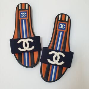 Chanel Blue Rubber Slide Sandals sz.37
